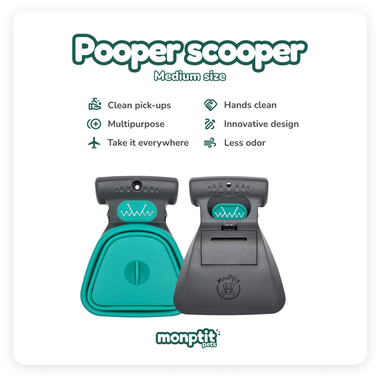 Compact expandable waste bin of the MonPtit Pets Pooper Scooper for long walks