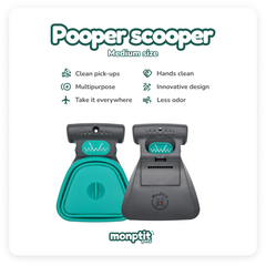 Compact expandable waste bin of the MonPtit Pets Pooper Scooper for long walks