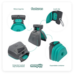 Integrated bag holder and silicon strap of the MonPtit Pets scooper