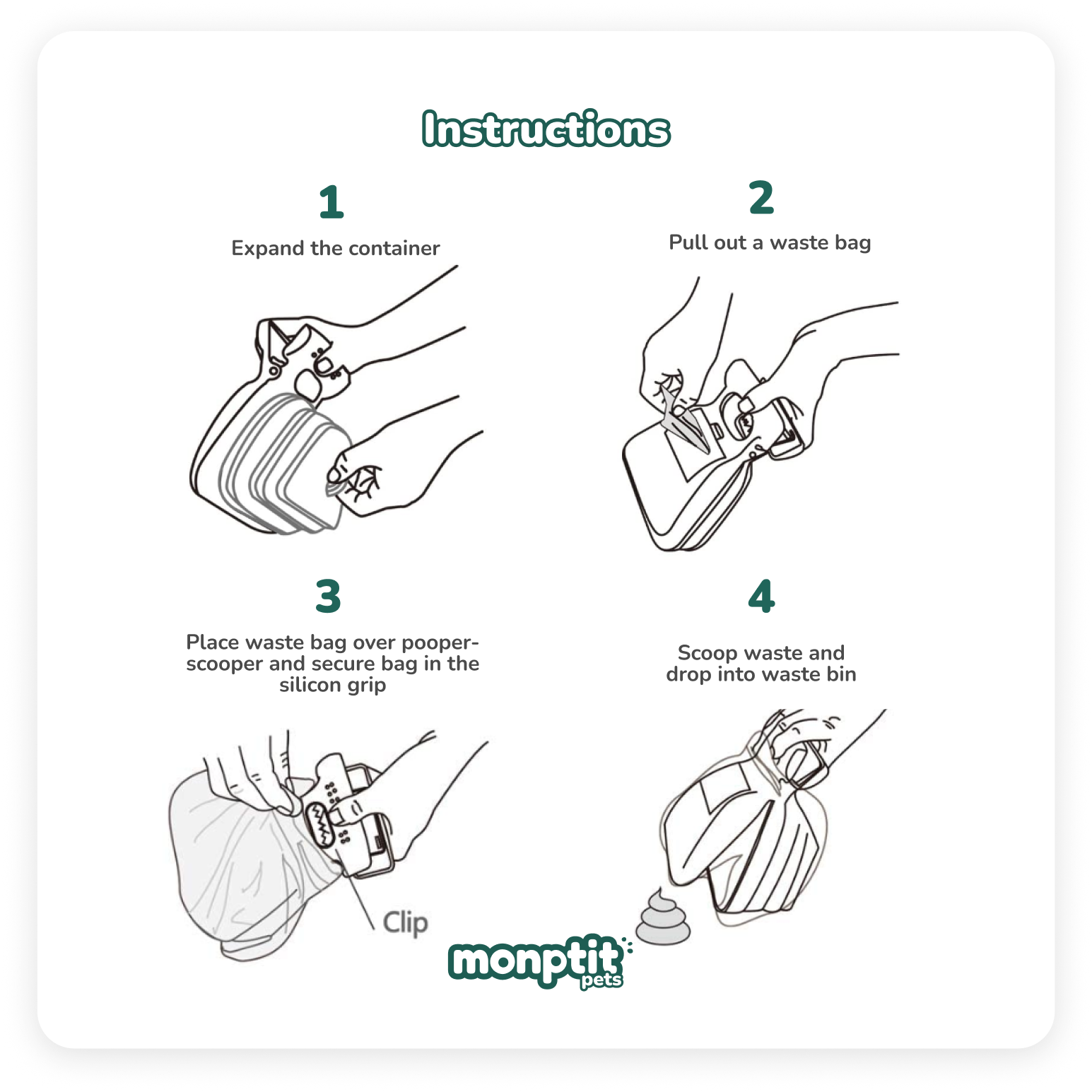 Step-by-step usage guide for MonPtit Pets long pooper scooper