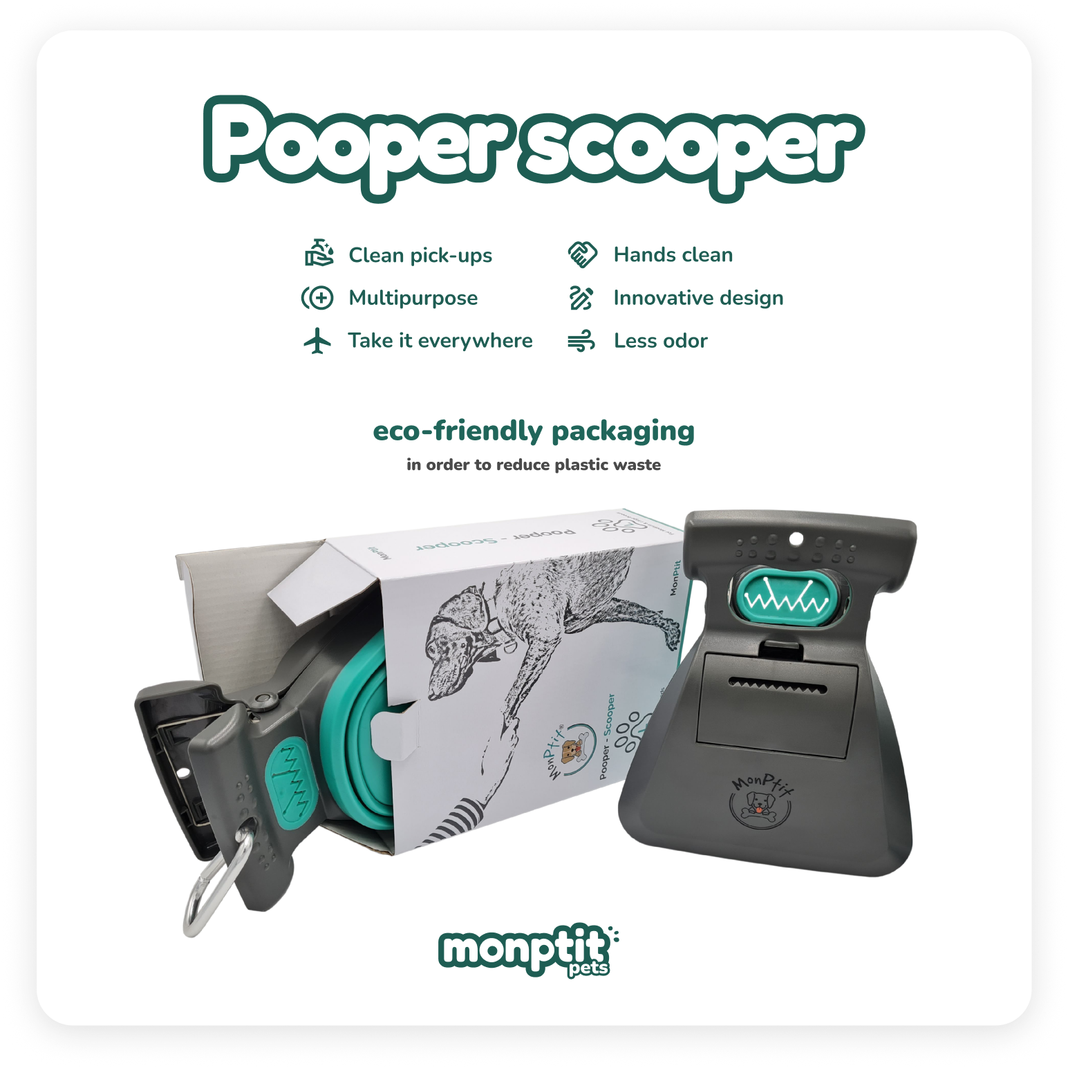 Comparison between medium and long pooper scooper sizes by MonPtit Pets