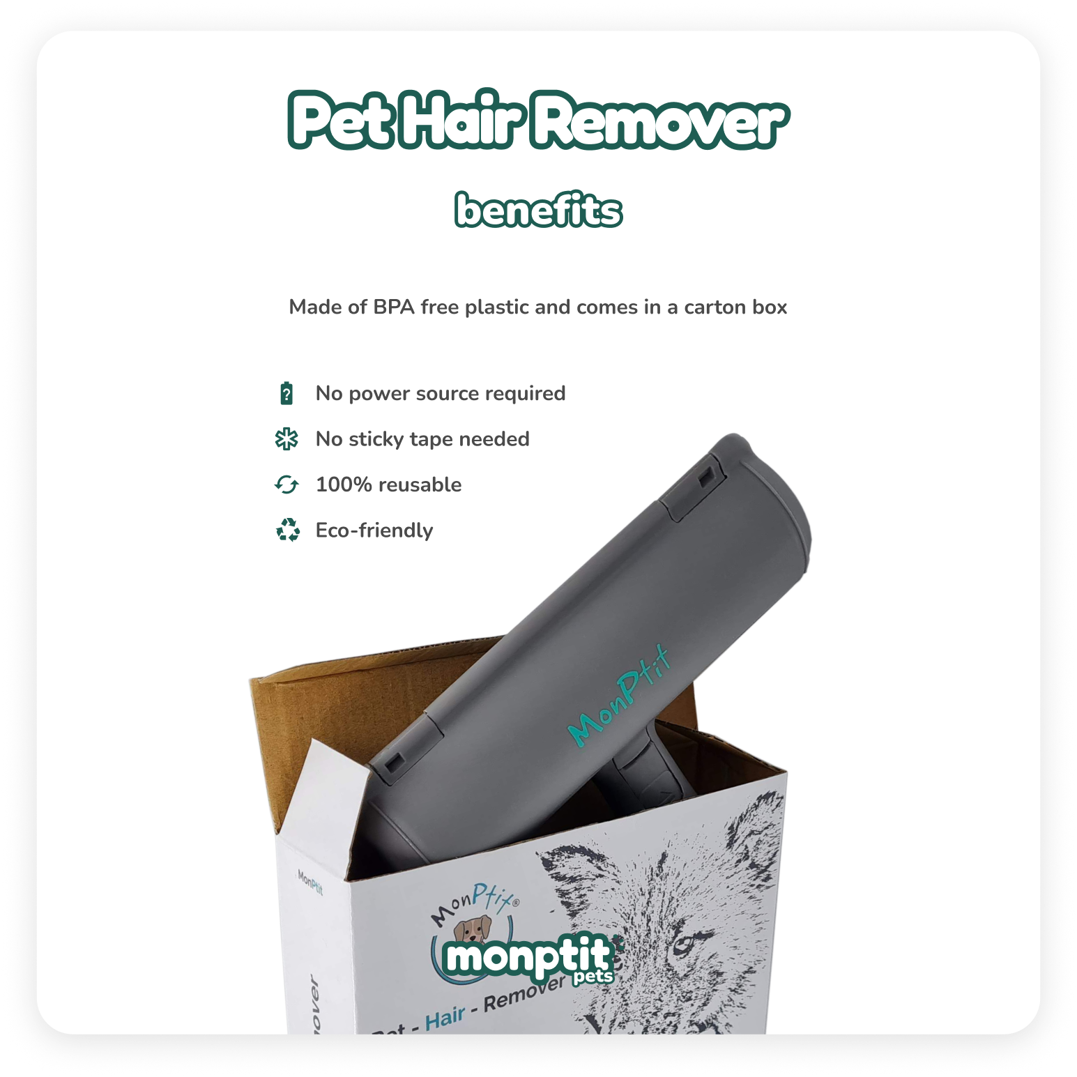 Textured fabric on Monptit Pets roller – captures pet hair and lint electrostatically