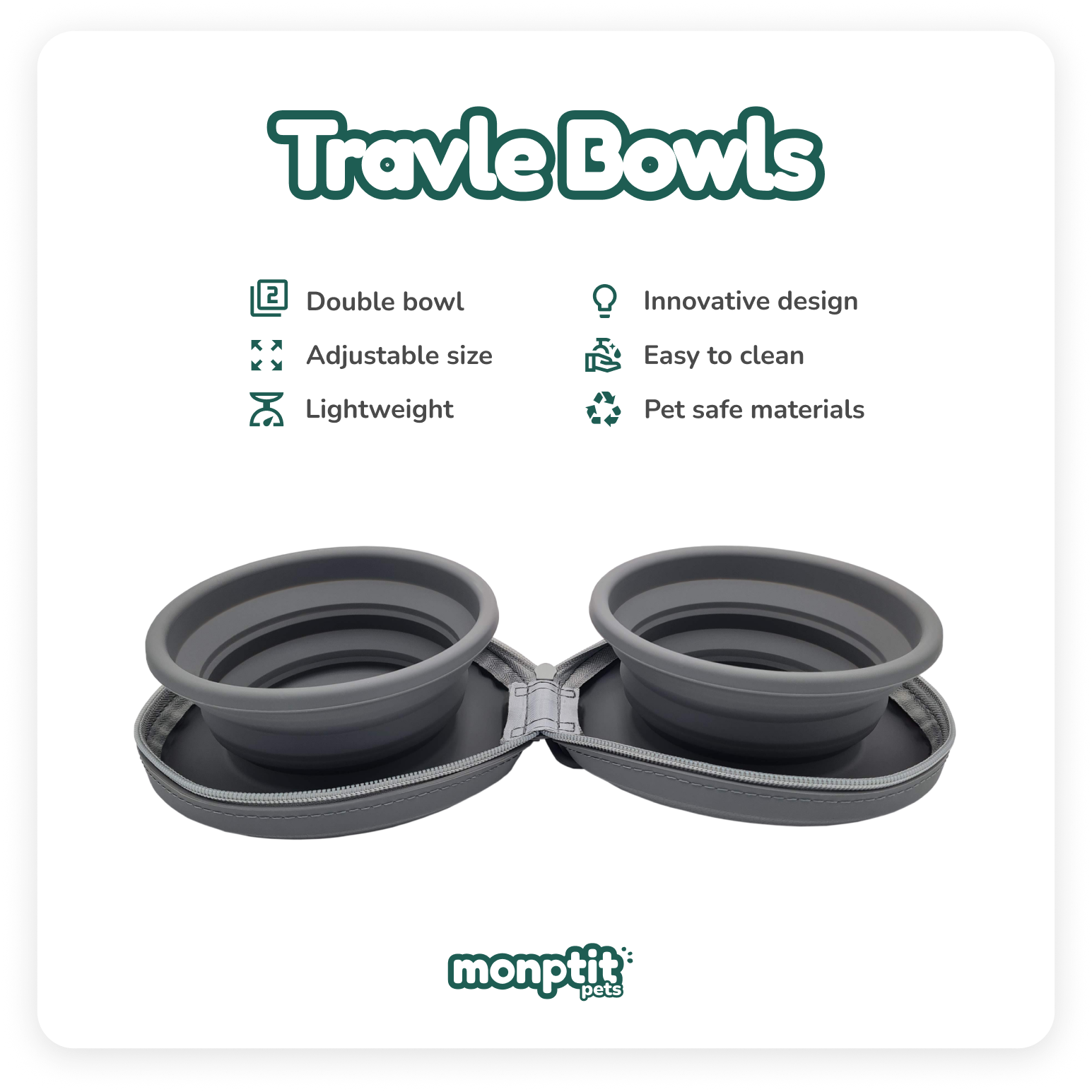 Monptit Pets silicone pet travel bowls clipped to lead – perfect for walks