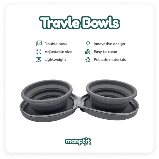 Monptit Pets silicone pet travel bowls clipped to lead – perfect for walks