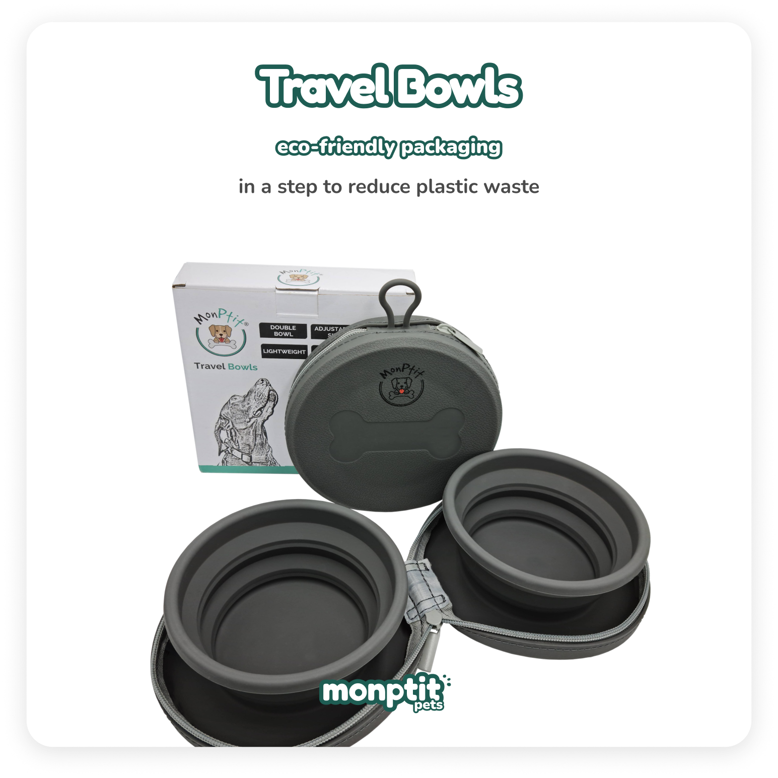 Dog using Monptit Pets travel bowls at the beach – perfect for outdoor adventures