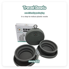Dog using Monptit Pets travel bowls at the beach – perfect for outdoor adventures