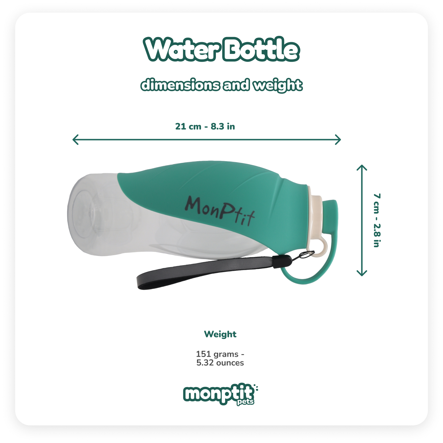 Monptit Pets travel water bottle with carabiner – clip-on hydration for walks