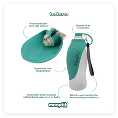 Foldable Monptit Pets water bottle with built-in bowl for dogs and cats